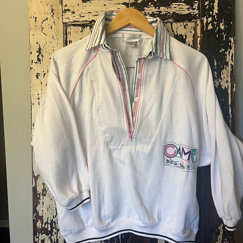 Vintage 90’s Camp Bee Bee Hills CAMP Half-Zip Sweatshirt with Striped Collar